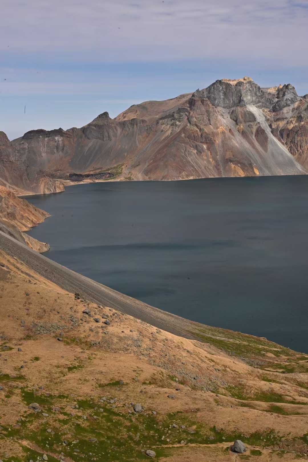 Vertical view into a mountain crater lake